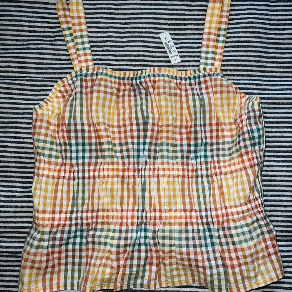 NWT Madewell Sophia Rainbow Gingham Seersucker Tank Top Medium M
